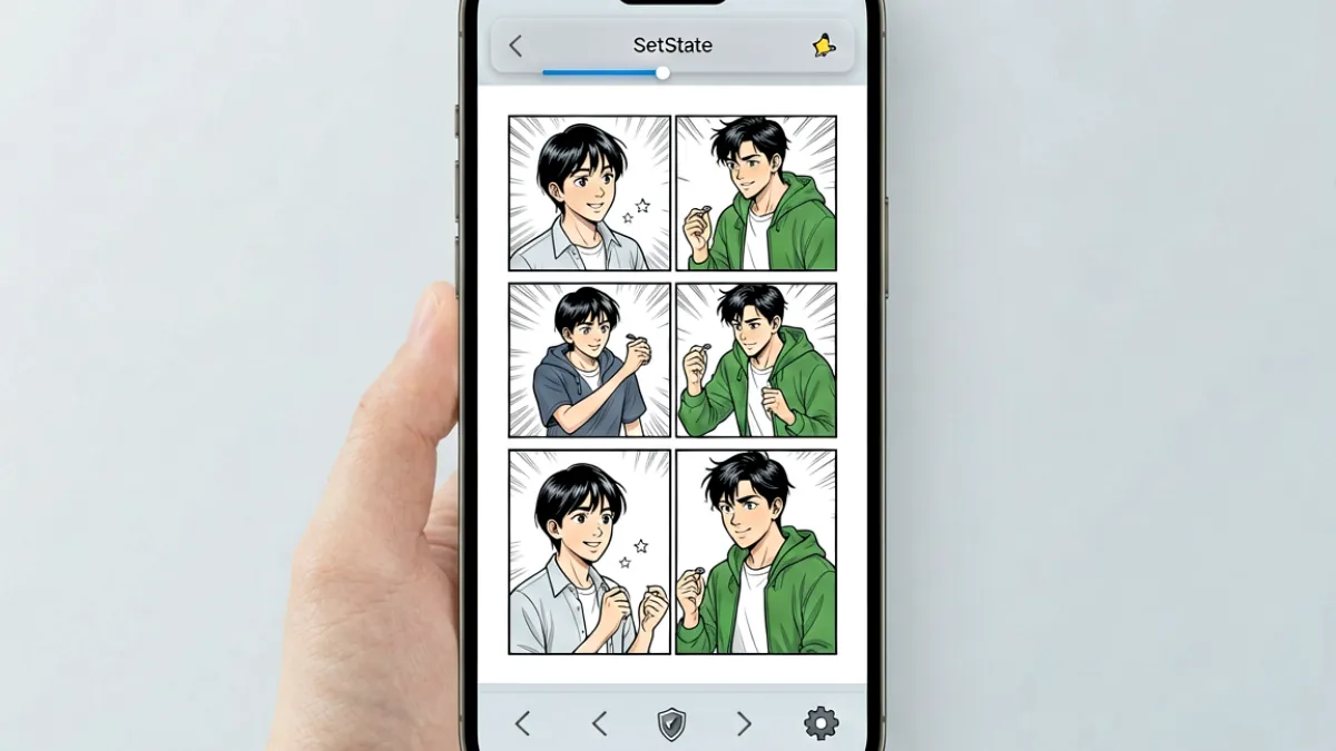 91漫画阅读界面中显示漫画分镜页，页面底部有翻页箭头和设置按钮图标，顶部显示章节标题和阅读进度条，背景为浅灰色保护视力模式